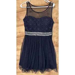 My Michelle Woman Sz 7 Blue Fit & Flare Dress Sparkle Tulle Embellished Bra